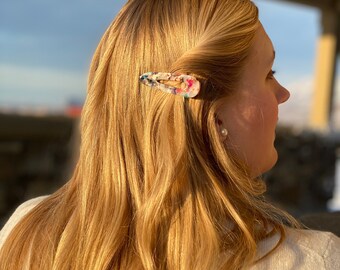 Pinza para el cabello de resina multicolor con forma de lágrima: pasador de acetato
