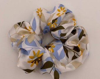 Isla Floral Light Blue Yellow Gold White Scrunchie Scrunchy