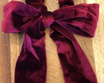 Coletero clásico de terciopelo rojo burdeos, lazo para el pelo