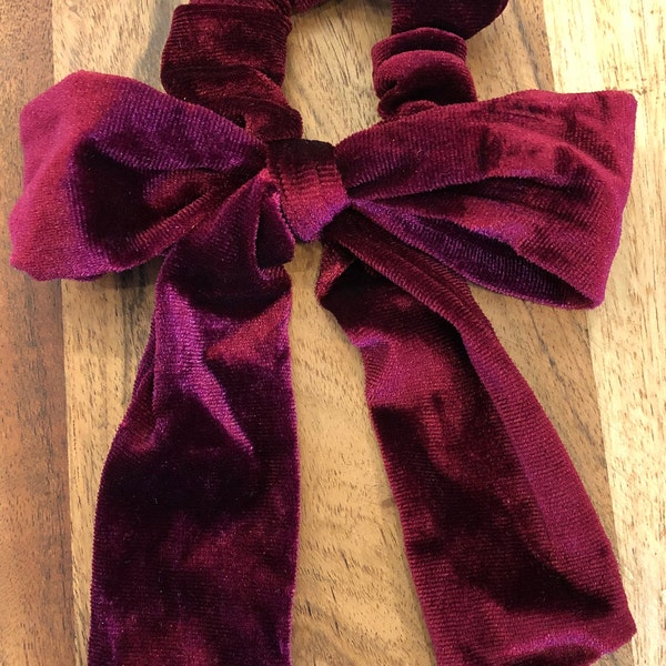 Classic Burgundy Red Velvet Scrunchie Scrunchy Hair Bow Tie