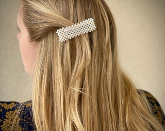 Pinza para el cabello con perla rectangular: pasador con cierre a presión, accesorio para el cabello de novia o boda.