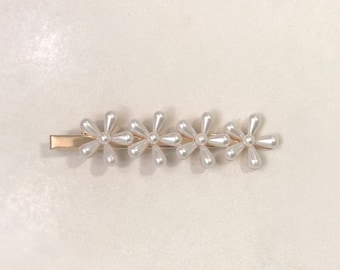 Pearl Daisy Flower Floral Hair Clip Clips Claw Pin Pins Barette Barrette Wedding Hair Accessories Prom Formal Barette