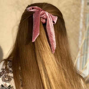 Classic Pink Velvet Scrunchie Scrunchy Hair Bow Hair Accessory Accessories