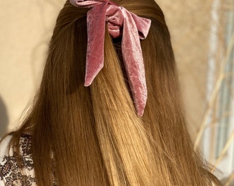 Coletero clásico de terciopelo rosa, lazo para el pelo, accesorio para el cabello