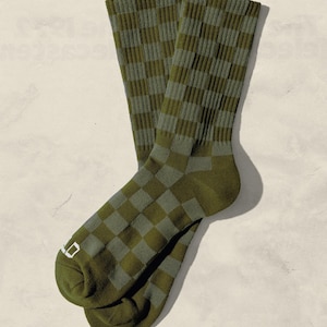Tonal Checkered Crew Socks Casual Socks Skater Socks Unisex Fashion Statement Sock Trendy Streetwear Sock Comfortable Pattern Gift Fun Socks Cactus Tonal