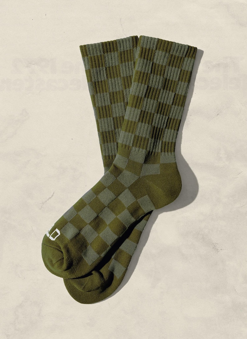 Tonal Checkered Crew Socks Casual Socks Skater Socks Unisex Fashion Statement Sock Trendy Streetwear Sock Comfortable Pattern Gift Fun Socks Cactus Tonal