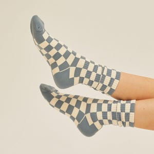 Checkered Socks Slate Blue and Cream Socks Crew Socks Skater Socks Unisex Socks Fashion Socks Statement Socks Trendy Socks Casual Socks Retro Socks Patterned Socks Comfortable Socks Gift