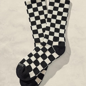Black and White Checkered Socks Crew Socks Patterned Crew Socks Casual Socks Streetwear Socks Skater Socks Funky Socks Retro Socks Unisex Socks Teen Gift Boyfriend Gift Girlfriend Gift