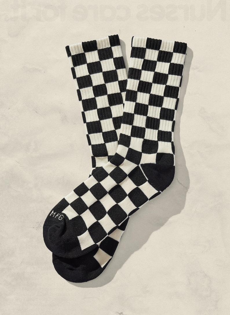 Black and White Checkered Socks Crew Socks Patterned Crew Socks Casual Socks Streetwear Socks Skater Socks Funky Socks Retro Socks Unisex Socks Teen Gift Boyfriend Gift Girlfriend Gift