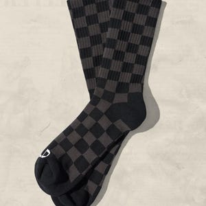 Tonal Checkered Crew Socks Casual Socks Skater Socks Unisex Fashion Statement Sock Trendy Streetwear Sock Comfortable Pattern Gift Fun Socks Black Tonal