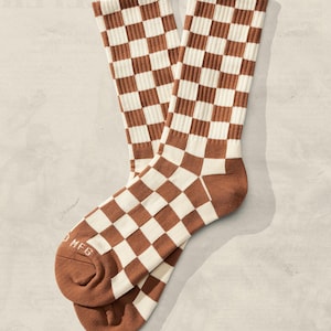 Checkered Pattern Socks Dune and White Socks Casual Socks Trendy Socks Fashion Socks Statement Socks Unisex Socks Comfortable Socks Crew Socks Skater Socks Retro Socks Funky Socks