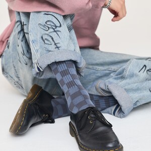 Tonal Checkered Crew Socks Casual Socks Skater Socks Unisex Fashion Statement Sock Trendy Streetwear Sock Comfortable Pattern Gift Fun Socks image 7