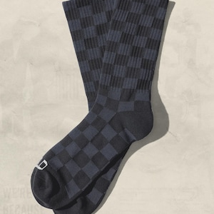 Tonal Checkered Crew Socks Casual Socks Skater Socks Unisex Fashion Statement Sock Trendy Streetwear Sock Comfortable Pattern Gift Fun Socks Slate Blue Tonal