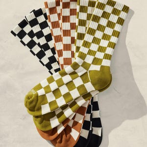 Weld Mfg Comfy Socks - Vintage Retro Checkerboard Socks - Earthy Colored Socks - Wholesale Blank Socks