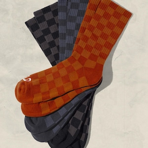 Tonal Checkered Crew Socks Casual Socks Skater Socks Unisex Fashion Statement Sock Trendy Streetwear Sock Comfortable Pattern Gift Fun Socks image 2