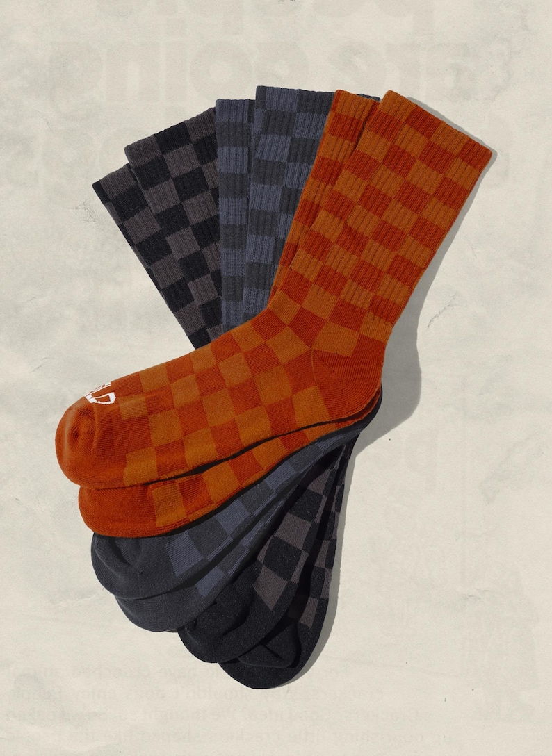 Tonal Checkered Crew Socks Casual Socks Skater Socks Unisex Fashion Statement Sock Trendy Streetwear Sock Comfortable Pattern Gift Fun Socks image 2