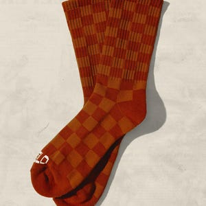 Tonal Checkered Crew Socks Casual Socks Skater Socks Unisex Fashion Statement Sock Trendy Streetwear Sock Comfortable Pattern Gift Fun Socks Rust Tonal