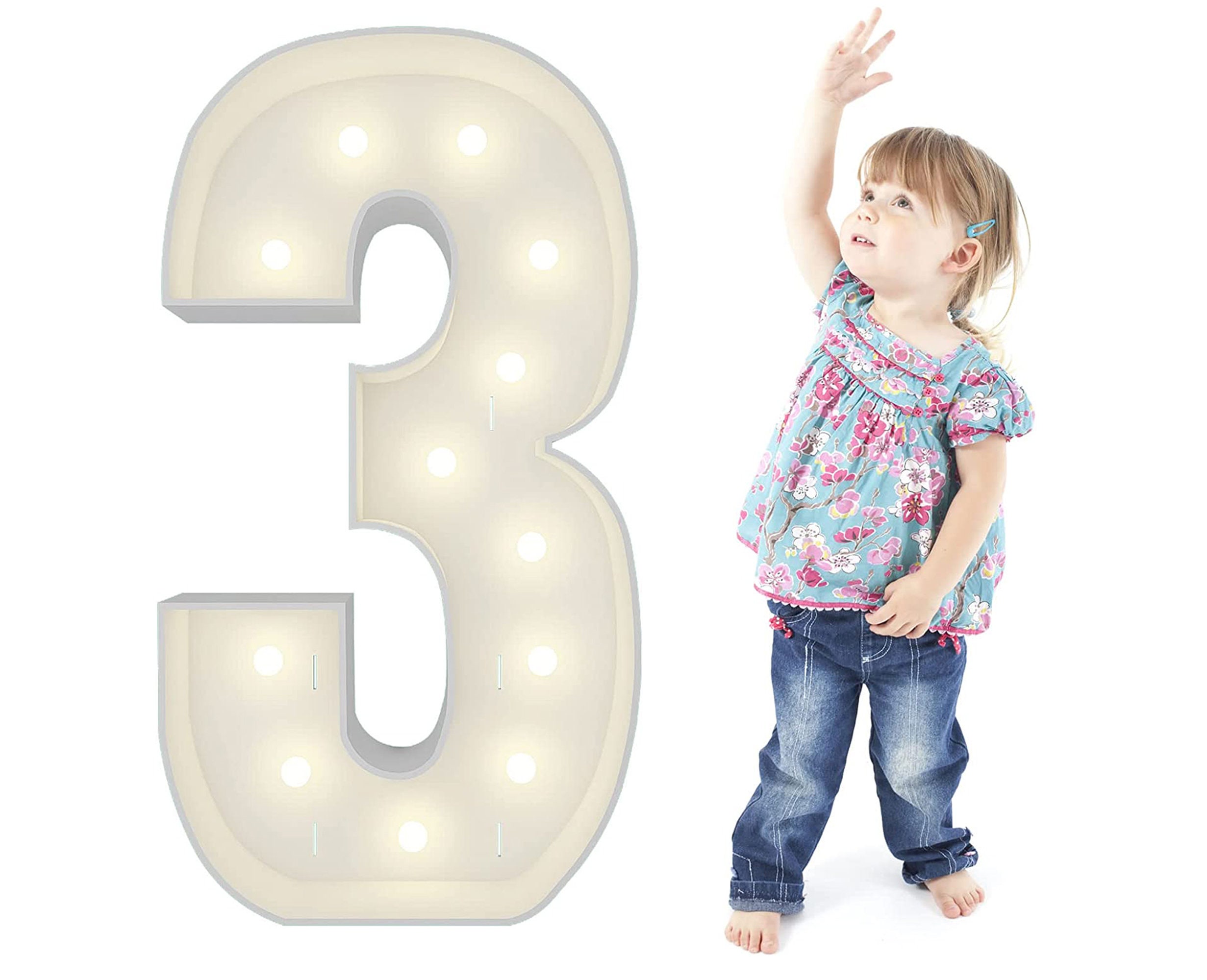 Eufony 4FT Marquee Numbers, Large Light Up Numbers 3 For 3rd 13th 23th Birthday Party Decorations, Giant Light Up Number Anniversary Decor, 4 Feet Mosaic Number 3 With LED Lights DIY