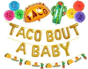 TACO BOUT A BABY Balloon | First Birthday Party | Cactus Balloon | Mexican Fiesta Decor | Gender Reveal Baby Shower Decorations
