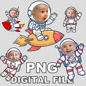 5 PNG Digital File - Blank Face Cutout template for Your baby Face Head - Rocket astronaut SPACE theme