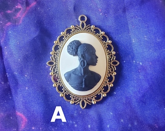 Black and Ivory Afro Queen Gold or Bronze Cameo