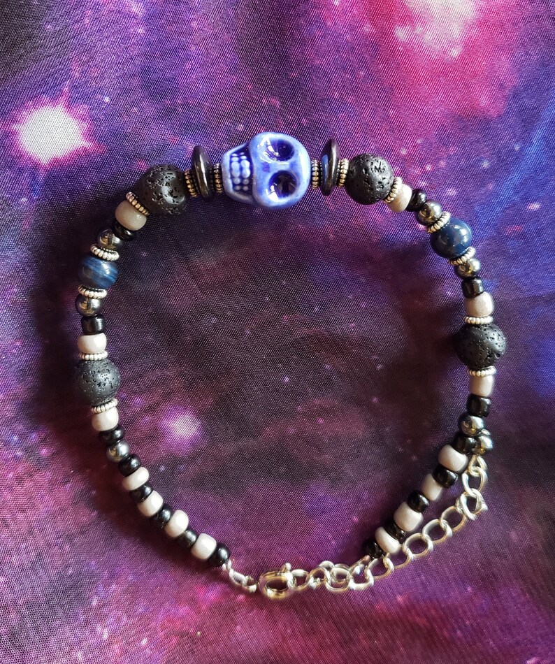 Dark Blue Black and Gray Smiling Skull Bracelet Etsy
