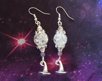 Cracked Crystal Ball Witch Hat Earrings