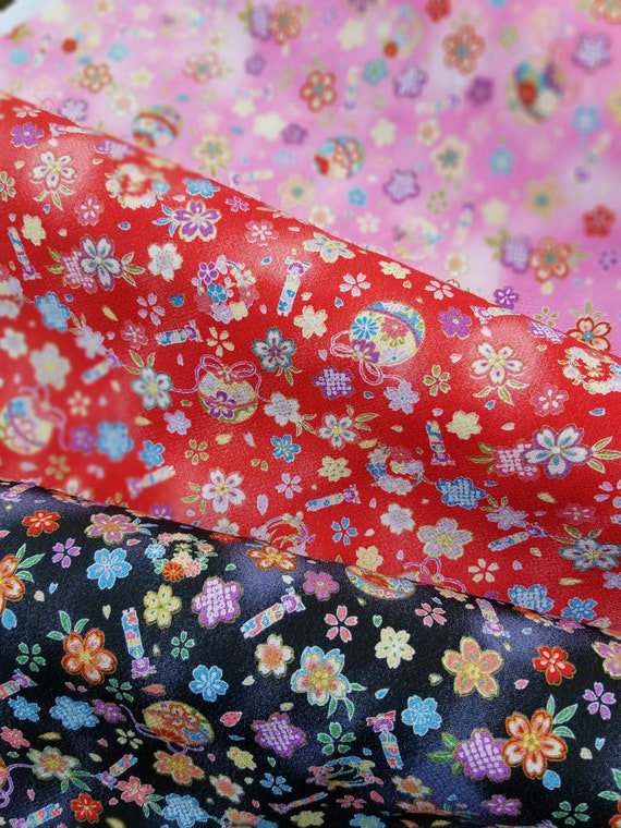 Kyoto Yuzen Chirimen Crepe Fabric: Sakura Flowers, Kimono Girls