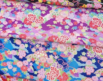 Kyoto Yuzen Chirimen Crepe Fabric: Floral Carriage Pattern