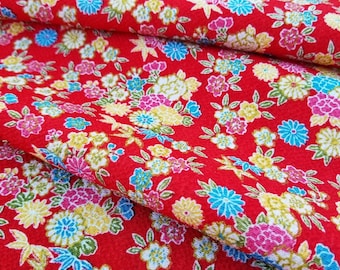 Kyoto Yuzen Chirimen Crepe Fabric - traditional floral pattern in multiple colors