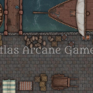 RPG Battle Map Dockside Harbor Ontmoeting. Fantasy Role Playing Game, Instant Download. Pier van Fishing Wharf. Compatibel met Roll20. Aanpassen!
