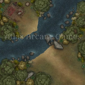 RPG Schlacht karte Haus Fluss Wald. Fantasy Rollenspiel, Sofort Download. Innen Haus Fluss verlassen. Roll20 Kompatibel. Anpassen!