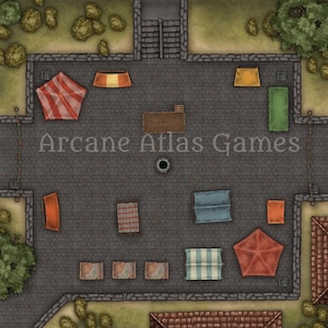 RPG Battle Map City Town Market. Juego de rol de fantasía, descarga instantánea. Plaza del Pueblo Plaza Ayuntamiento. Compatible con Roll20. ¡Personalizar!