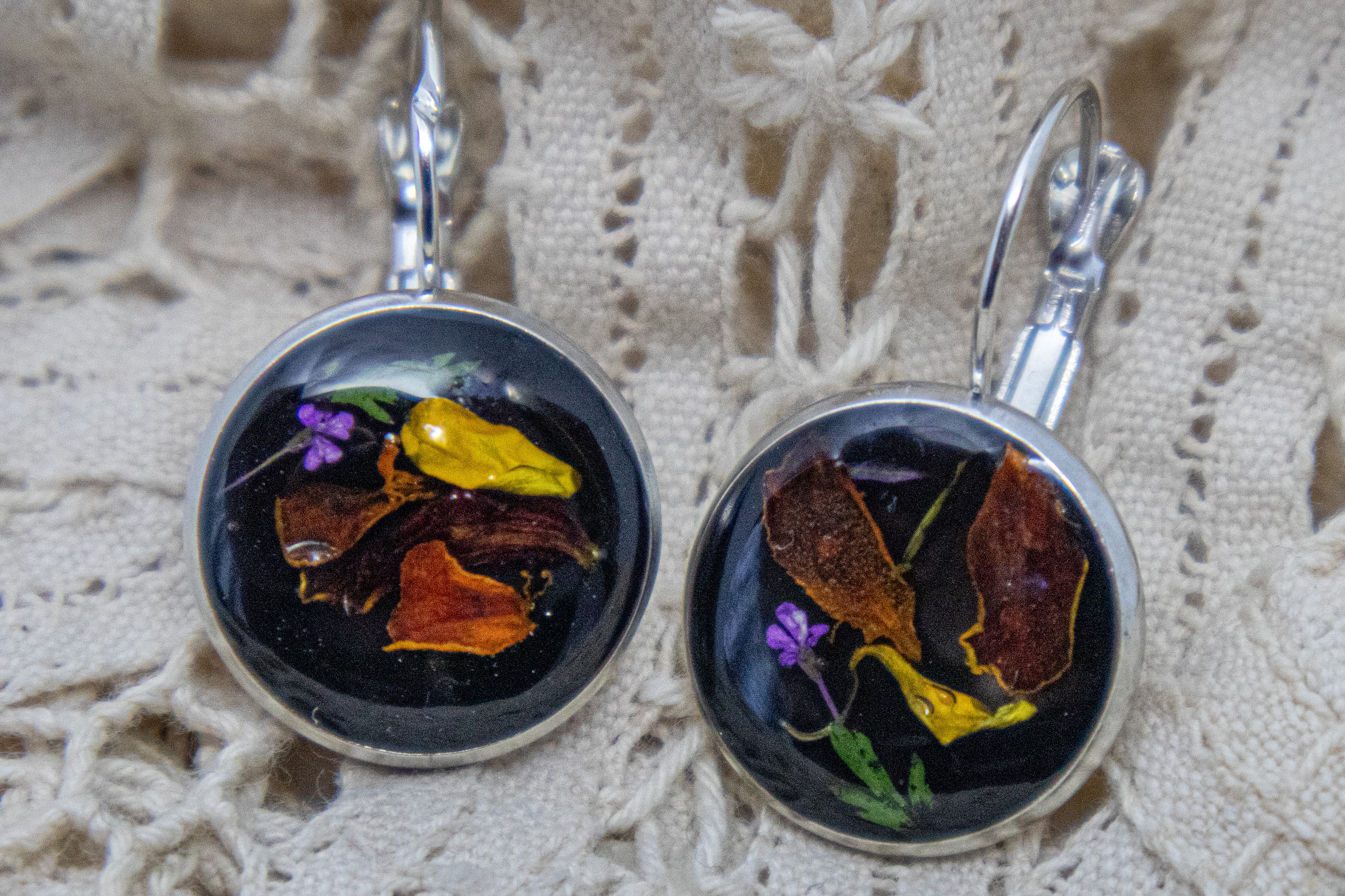 Black Floral Earrings Resin Flower Earrings Real Flower Etsy UK