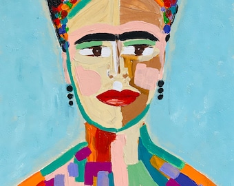 Frida Khalo floral art print, Mexican folk artist, Mexican art, Frida portrait, colorful, home decor, Spanish, picture