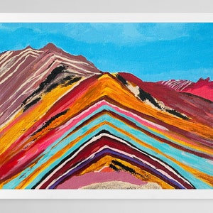 Rainbow mountains Peru, colorful mountains painting multicolor landscape Peruvian art gift for him. Gift for her. Mother’s Day gift mom