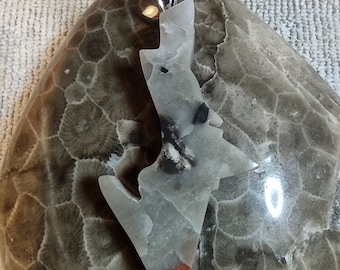 Unique Michigan Pudding Stone Upper Peninsula Shaped Pendant from Lake Huron. Beautiful and unique for anyone who loves Michigan stones!
