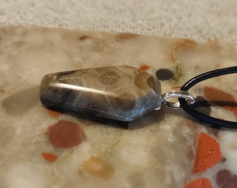 Coffin shaped Petoskey Stone Pendant. Gorgeous Michigan State Stone.