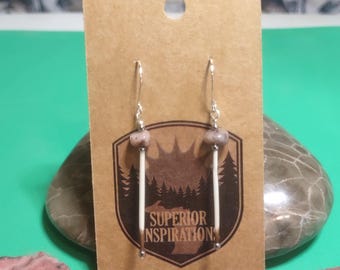 Kona Dolomite Nugget W/Porcupine Quill drop style Earrings . Sterling silver ear wires.
