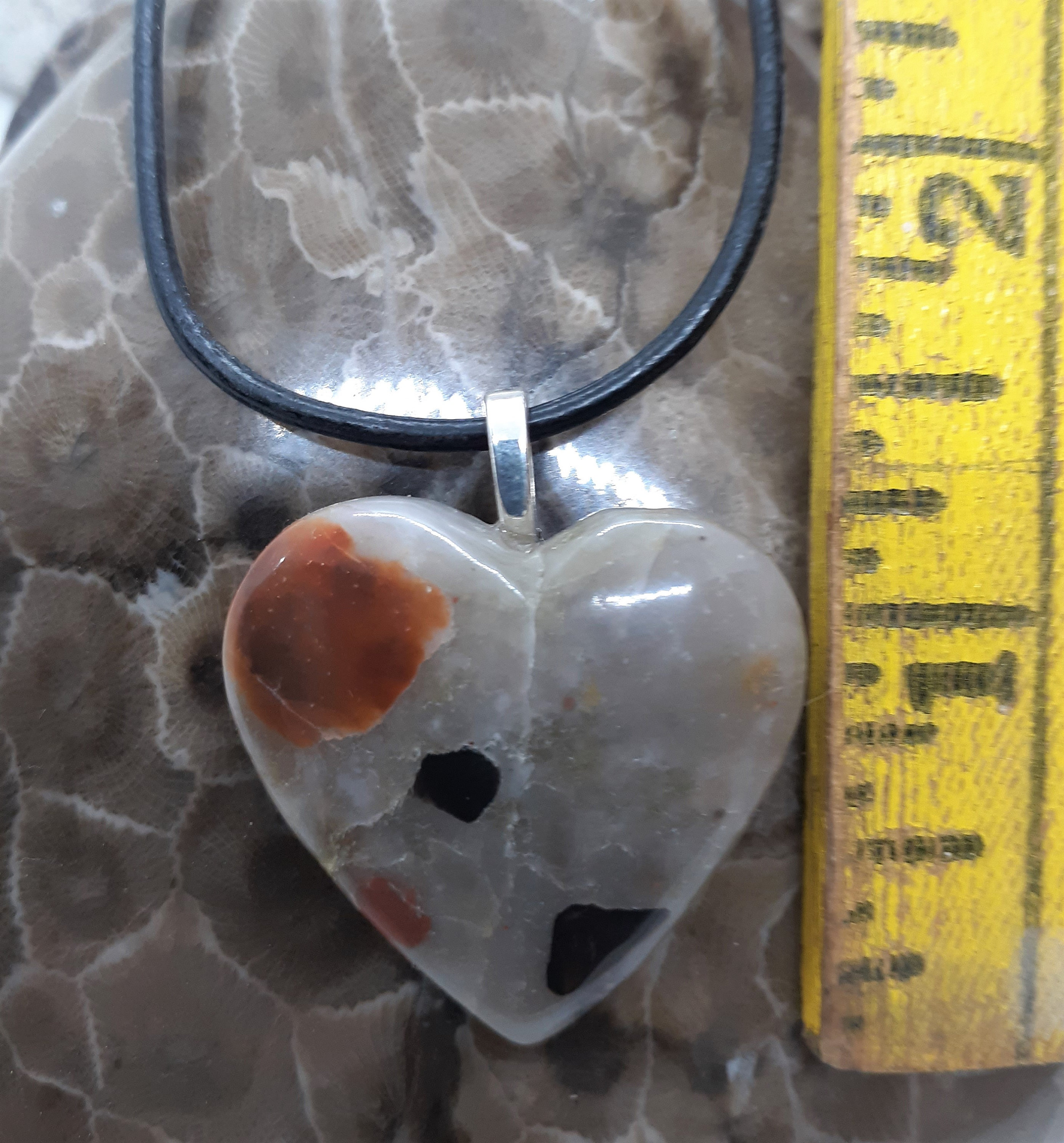 Michigan Pudding Stone Heart Shaped Pendant from Lake Huron. Beautiful