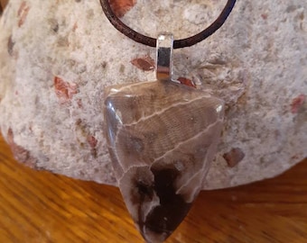 Shield Shaped Michigan Petoskey Stone Pendant with cord