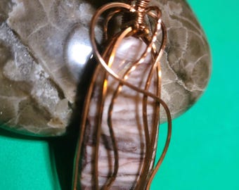 Beautiful Copper Wire Wrapped Kona Dolomite Pendant with leather cord