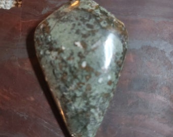 Shield shaped Michigan Epidote and Native Copper Ore Pendant. Mossy and Beautiful!