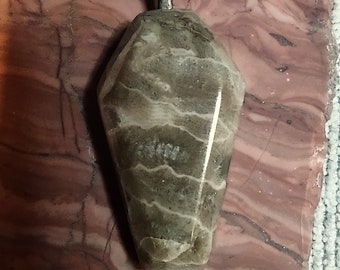 Coffin shaped Petoskey Stone Pendant. Gorgeous Michigan State Stone.