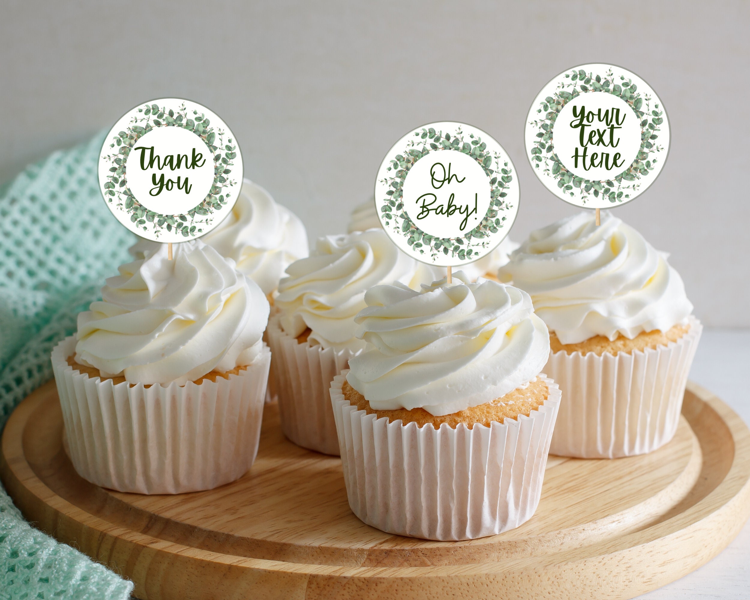 Greenery Baby Shower Cupcake Toppers Printable Cupcake Etsy