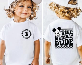 Disney Birthday Shirt Custom, Mickey Birthday T-Shirt for Kids, Birthday Dude Mickey Shirt Custom Front and Back, Boy Birthday Shirt