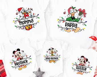 Mickey and Friends Christmas Light Custom Family Vacation Shirts, Disney Group Adult Red T-Shirts, Diseny Christmas Gift, Christmas Gift