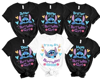 Chemise fille anniversaire Disney Stitch, chemise anniversaire personnalisée recto et verso, chemise anniversaire point personnalisée, t-shirt anniversaire Disney World