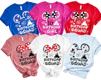 Custom Disney Birthday T-Shirt, Birthday Squad Shirt, Any Age, Front and Back Design