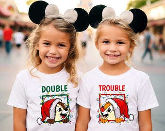 Double Trouble Christmas Shirts: Cartoon Family Vacation Tees